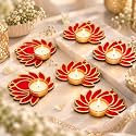 Jaipur Ace Lotus Tealight Candle Holder Set of 6, Decorative Diya Candle Stand for Home Décor, Table Centerpiece, Pooja Room, Diwali Decoration, Festive Décor, Living Room &amp; Wedding Decoration