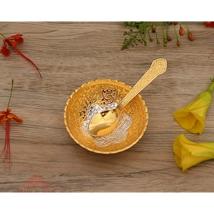jaipur ace premium silver amp gold plated bowl set with spoon in red velvet box 35 inch diameter pack of 10  decorative gift bowl set for home diwali wedding amp festive gifting