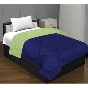 jaipur fabric 300 gsm solid plain reversible summer microfiber ac comforterduvet all season single size 3 layered quilted blanket for single bed 220 cm x 152 cm navy blue parrot green