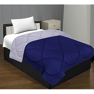 jaipur fabric 300 gsm solid plain reversible summer microfiber ac comforterduvet all season single size 3 layered quilted blanket for single bed 220 cm x 152 cm navy blue-light grey