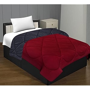 jaipur fabric 300 gsm solid plain reversible summer microfiber ac comforterduvet all season single size 3 layered quilted blanket for single bed 220 cm x 152 cm maroon-dark grey