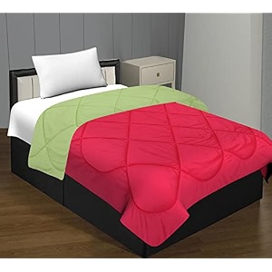 jaipur fabric 300 gsm solid plain reversible summer microfiber ac comforterduvet all season single size 3 layered quilted blanket for single bed 220 cm x 152 cm dark pink-parrot green
