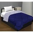 Jaipur Fabric 300 GSM Solid Plain Reversible Summer Microfiber AC Comforter/Duvet| All Season Single Size 3 Layered Quilted Blanket for Single Bed (220 cm x 152 cm, Navy Blue-Light Grey)