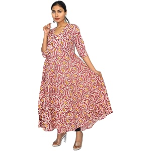 JAIPUR HAND BLOCK Cotton Sleeveless Long Flared