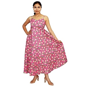JAIPUR HAND BLOCK Cotton Sleeveless Long Flared
