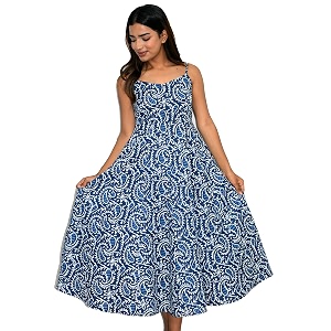 JAIPUR HAND BLOCK Cotton Sleeveless Long Flared