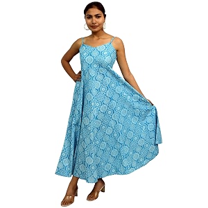 JAIPUR HAND BLOCK Cotton Sleeveless Long Flared