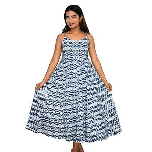JAIPUR HAND BLOCK Cotton Sleeveless Long Flared