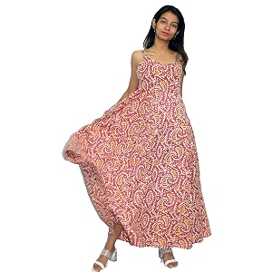 JAIPUR HAND BLOCK Cotton Sleeveless Long Flared