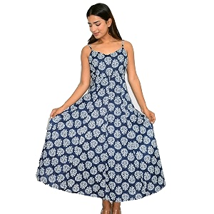 JAIPUR HAND BLOCK Cotton Sleeveless Long Flared