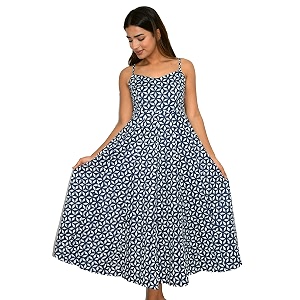 JAIPUR HAND BLOCK Cotton Sleeveless Long Flared