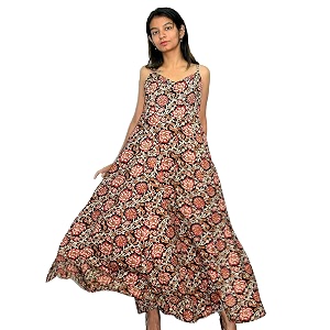 JAIPUR HAND BLOCK Cotton Sleeveless Long Flared