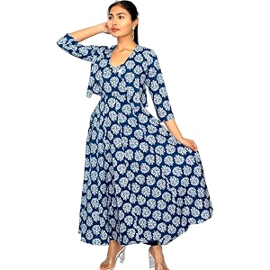 JAIPUR HAND BLOCK Cotton Sleeveless Long Flared
