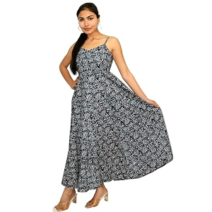 JAIPUR HAND BLOCK Cotton Sleeveless Long Flared