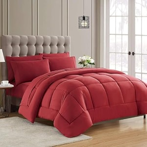machine stitch quilted comforterquilt bed cover for doubleking size bed luxury breathable cozy super soft comforter 90x100 inches red