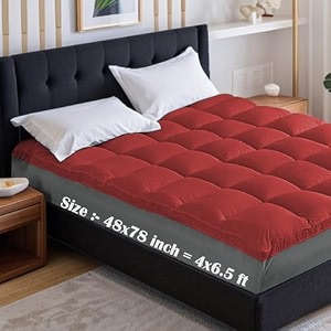 soft 1000 gsm mattress paddingtopper for comfortable sleep red 4ft x 65 ft - twin 48x78inch polycotton