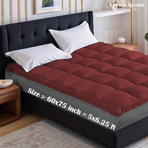 soft 1000 gsm mattress paddingtopper for comfortable sleep maroon 5ft x 625 ft - queen 60x75inch polycotton