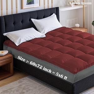 soft 1000 gsm mattress paddingtopper for comfortable sleep maroon 5ft x 6 ft - queen 60x72inch polycotton