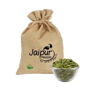 jaipur masale raw pumpkin seeds - 200 gm with jute bag  healthy diet snacks high fiber protein rich superfood  immunity booster