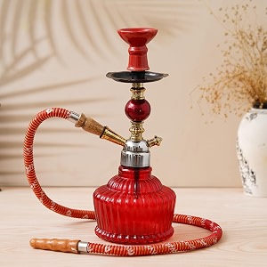 jaipurcrafts premium designer crystal red football style glass iron hookah set 13 inch red