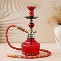 JaipurCrafts Premium Designer Crystal Red Football Style Glass, Iron Hookah Set (13 Inch, Red)