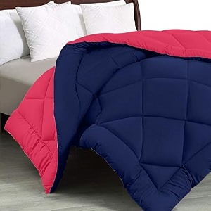 jaipurfabric microfiber 300 gsm solid double bed reversible ac comforterblanket for winterquiltduvets 8434 x 9334 navy blue-red