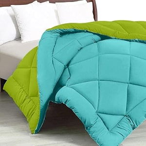 jaipurfabric microfiber 300 gsm solid double bed reversible ac comforterblanket for winterquiltduvets 8434 x 9334 sky blue-lemon green