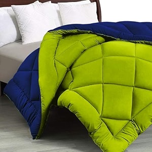 jaipurfabric microfiber 300 gsm solid double bed reversible ac comforterblanket for winterquiltduvets 8434 x 9334 navy blue-lemon green