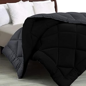jaipurfabric microfiber 300 gsm solid double bed reversible ac comforterblanket for winterquiltduvets 8434 x 9334 black-grey
