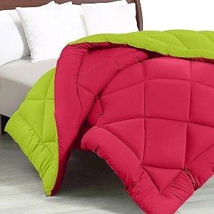 jaipurfabric microfiber 300 gsm solid double bed reversible ac comforterblanket for winterquiltduvets 8434 x 9334 red-lemon green