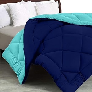 jaipurfabric microfiber 300 gsm solid double bed reversible ac comforterblanket for winterquiltduvets 8434 x 9334 navy blue-aqua green