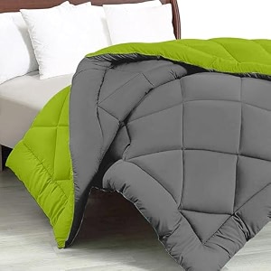 jaipurfabric microfiber 300 gsm solid double bed reversible ac comforterblanket for winterquiltduvets 8434 x 9334 dark grey-lemon green