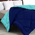 JaipurFabric® Microfiber 300 GSM Solid Double Bed Reversible AC Comforter/Blanket for Winter/Quilt/Duvets (84" X 93"), Navy Blue-Aqua Green
