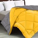 JaipurFabric® Microfiber 300 GSM Solid Double Bed Reversible AC Comforter/Blanket for Winter/Quilt/Duvets (84" X 93"), Mango Yellow-Light Grey