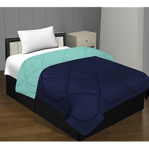 jaipurfabric microfiber 300 gsm solid single bed reversible ac comforterblanket for winterquiltduvets 6034 x 9034 navy blue- aqua green