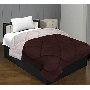 jaipurfabric microfiber 300 gsm solid single bed reversible ac comforterblanket for winterquiltduvets 6034 x 9034 dark brown-off white