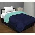 JaipurFabric® Microfiber 300 GSM Solid Single Bed Reversible AC Comforter/Blanket for Winter/Quilt/Duvets (60" X 90"), Navy Blue- Aqua Green