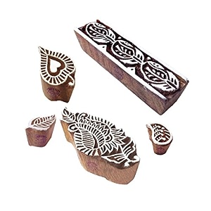 jaipuri shapes leaf and paisley wood blocks for printing set of 5
