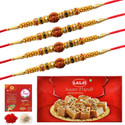 Jaipuri Shop Lalji Soan Papdi 400gm With Rudraksha 4 Rakhi Set - LALSPD5b_4RUD Combo (2)