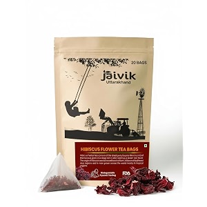 jaivik uttarakhand - dried hibiscus flower tea bags 20 caffeine-free antioxidant-rich enhances fat metabolism non gmo pack of 1 tin box