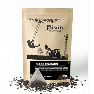 jaivik uttarakhand - whole leaf black tea bags 20 strong masala chai calming immune boosting pack of 1