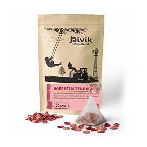 jaivik uttarakhand farm - rose petals tea glowing skin gulab patti soothing tea for relaxation 20 bags pack of 1