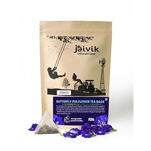 jaivik uttarakhand - butterfly pea flower tea bags 30 vibrant blue herbal unique blend crafted pack of 1