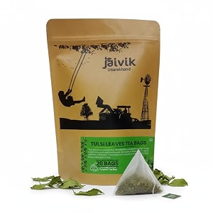 jaivik uttarakhand farm - dried tulsi leaves holy basil queen of herbs no preservatives ocimum tenuiflorum 20 tea bags