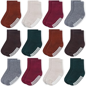 jakidar 12 pack baby socks cotton crew toddler socks grips non slip bottom kids socks