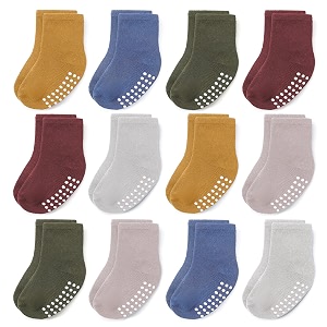 jakidar 12 pack baby socks cotton crew toddler socks grips non slip bottom kids socks