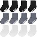 JAKIDAR 12 Pack Baby Socks Cotton Crew Toddler Socks Grips Non Slip Bottom Kids Socks