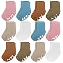 JAKIDAR 12 Pack Baby Socks Cotton Crew Toddler Socks Grips Non Slip Bottom Kids Socks