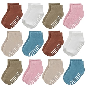 JAKIDAR 12-Pair Baby Socks Non-Slip Cotton Toddler