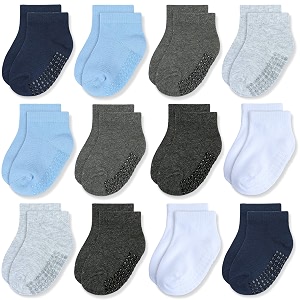 JAKIDAR 12-Pair Baby Socks Non-Slip Cotton Toddler